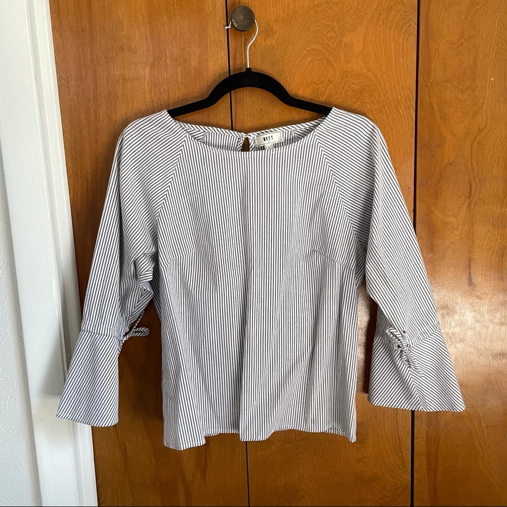 Trumpet Sleeve Striped Blouse